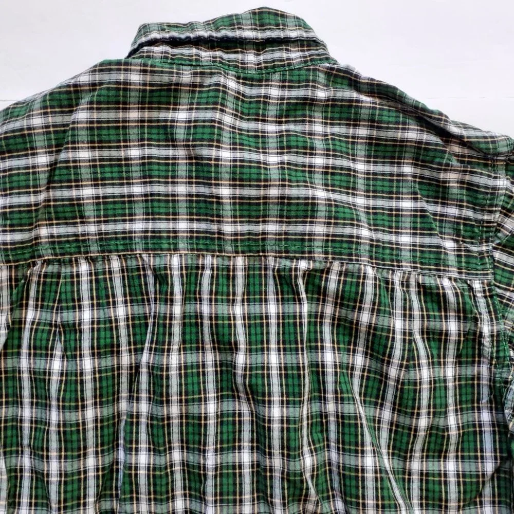 Oshkosh Boys Shirt Button Down Green Navy Plaid Long Sleeve Size 6 Holiday
